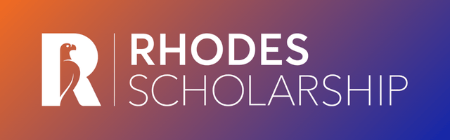 &ldquo;Rhodes Scholarship&rdquo; logo with stylised bird icon on a gradient background.
