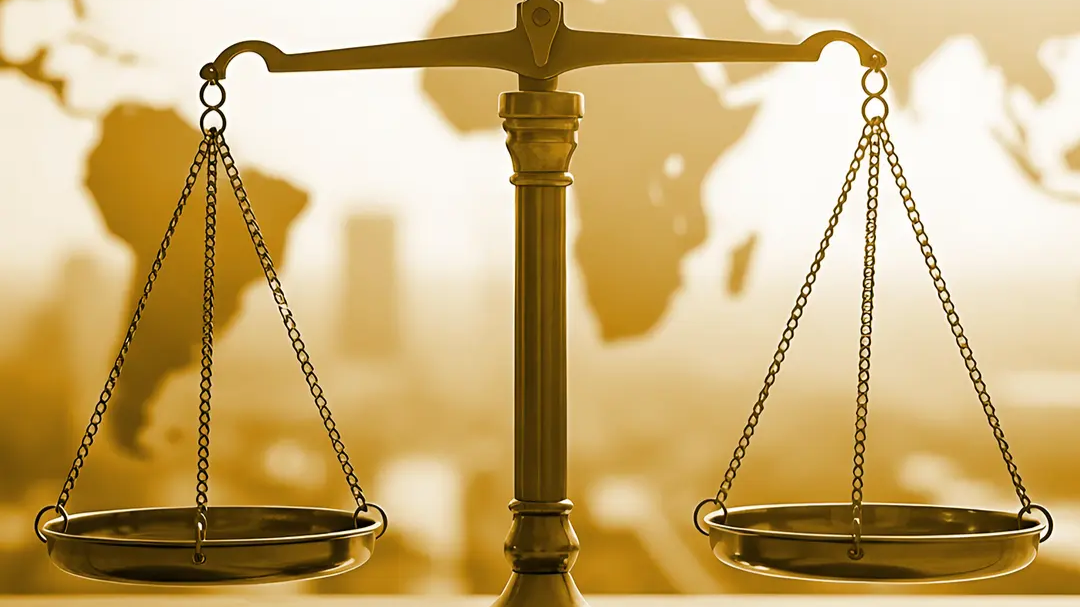 graphic of a weighing scale in front of a map 