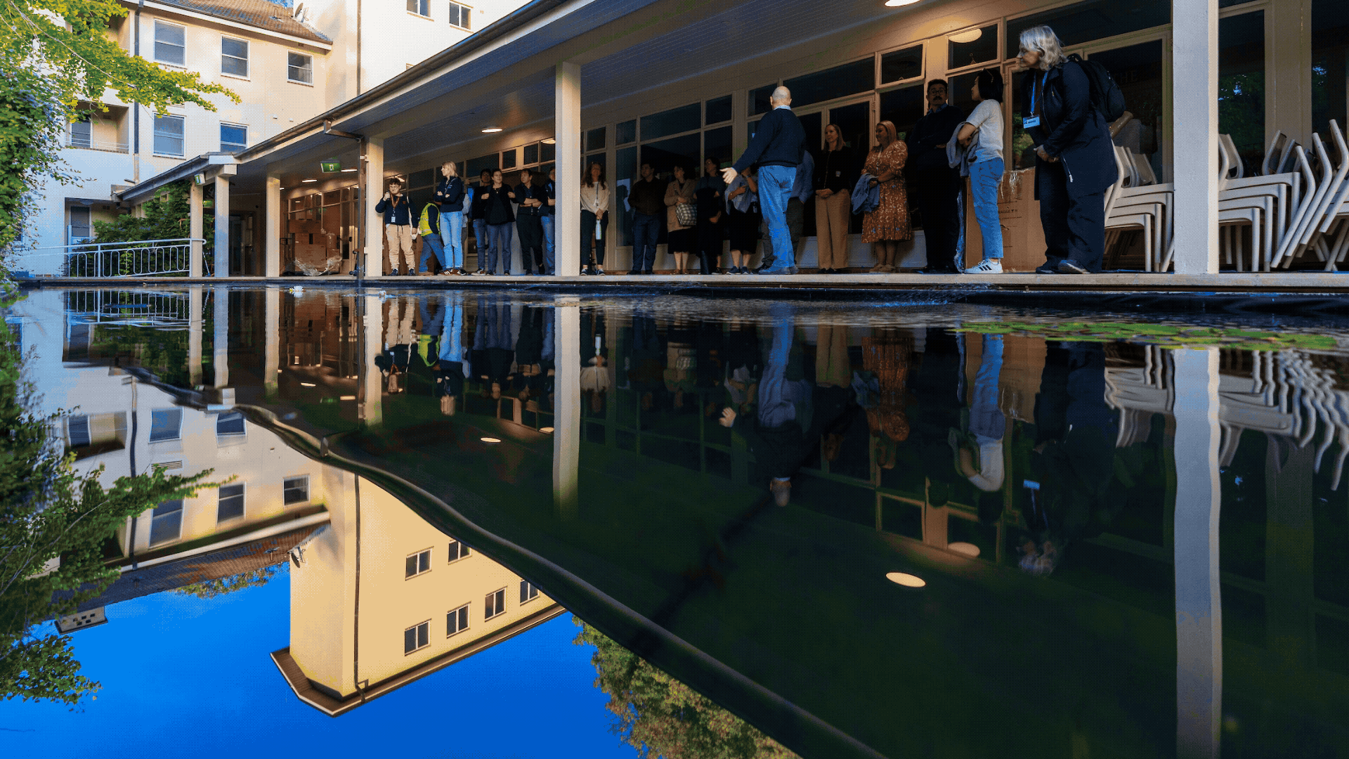 Gif of photos of staff, students and alumni on a tour of University House. Tunnels, the kitchen and the ceiling are shown in the photos. 