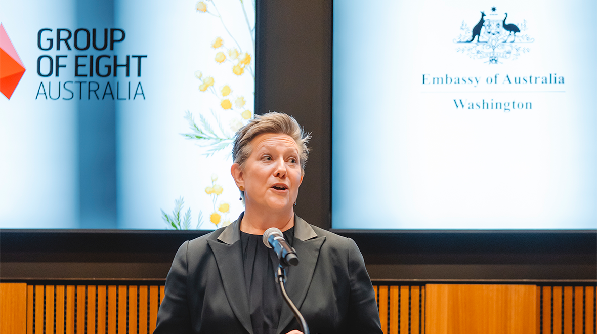 Acting Provost and Senior Vice-President Professor Joan Leach speaks at the Group of Eight &lsquo;Allies in Excellence&rsquo; launch in the US