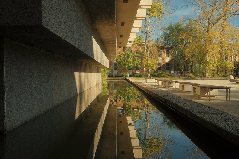 Photo of the moat at the Birch building on campus