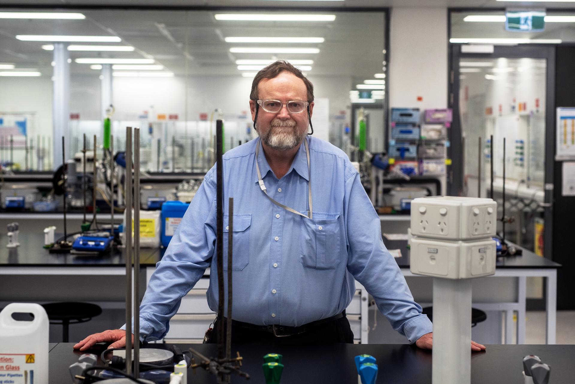 Vance Lawrence picture in a chemistry lab on campus