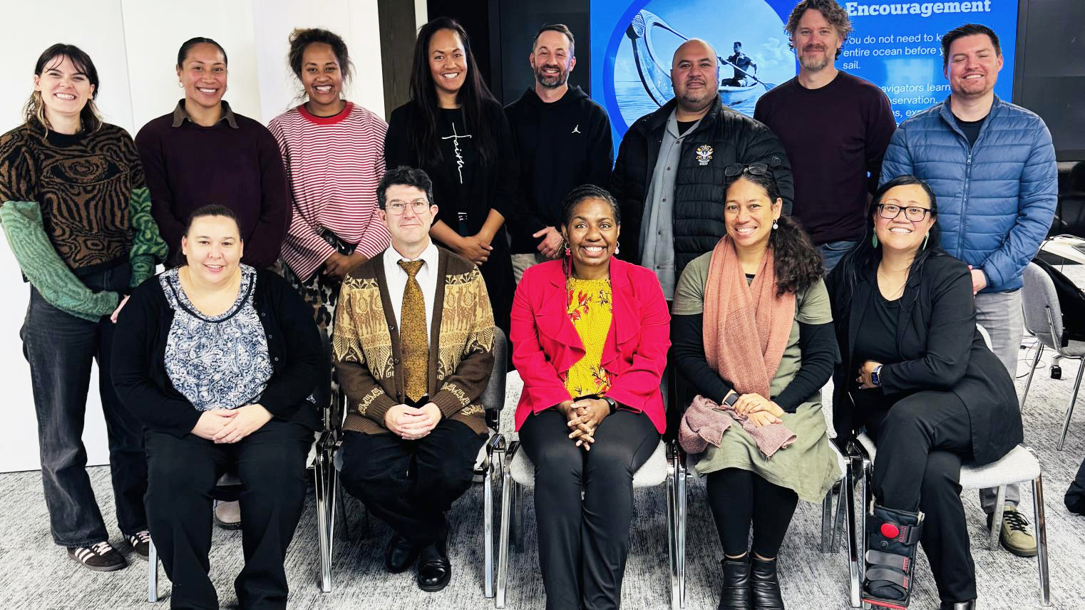Members of the team behind the new ACT senior secondary Pacific Studies course pose together for a group photo.
